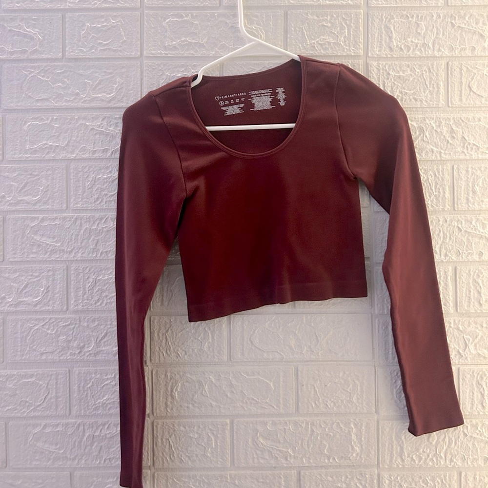 Red wine long sleeve crop top